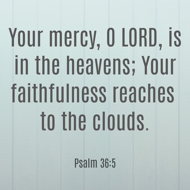 Your mercy, O LORD, is in the heavens; Your faithfulness reaches to the clouds. - Psalm 36:5