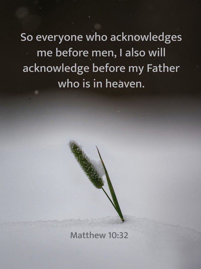 So everyone who acknowledges me before men, I also will acknowledge before my Father who is in heaven. - Matthew 10:32
