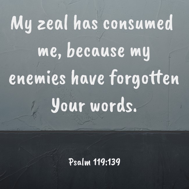 My zeal has consumed me, because my enemies have forgotten Your words. - Psalm 119:139
