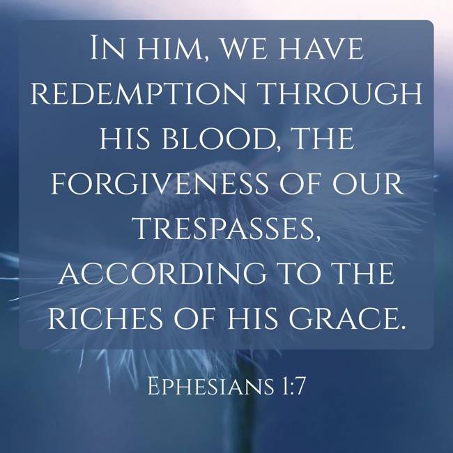 In him, we have redemption through his blood, the forgiveness of our trespasses, according to the riches of his grace. - Ephesians 1:7
