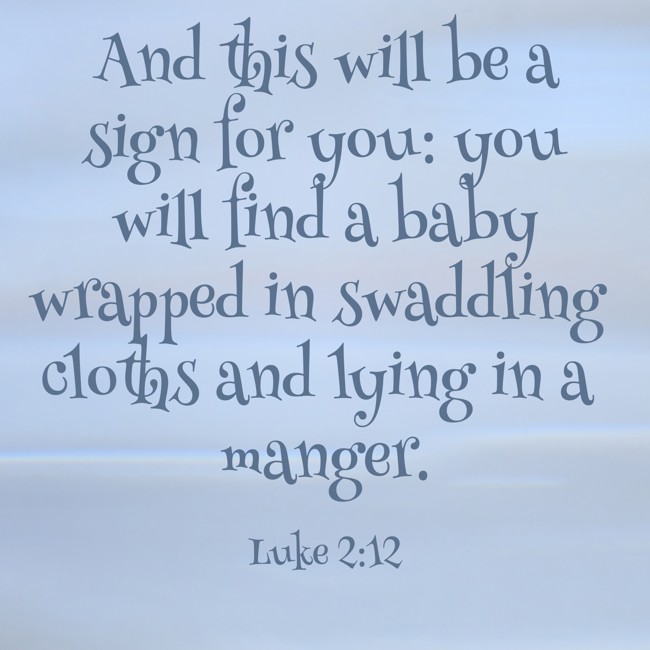 And this will be a sign for you: you will find a baby wrapped in swaddling cloths and lying in a manger. - Luke 2:12