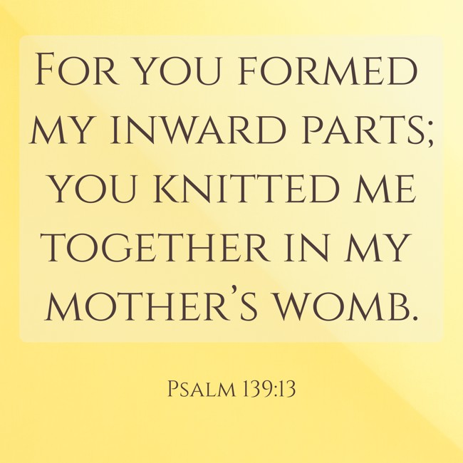 For you formed my inward parts; you knitted me together in my mother’s womb. - Psalm 139:13