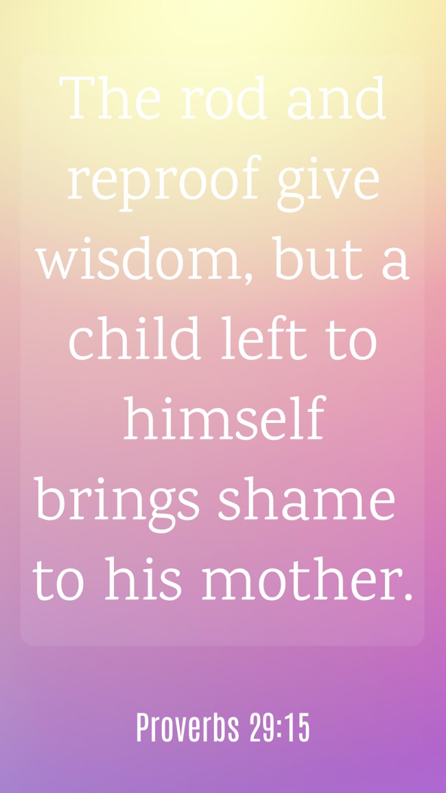 The rod and reproof give wisdom, but a child left to himself brings shame to his mother. - Proverbs 29:15