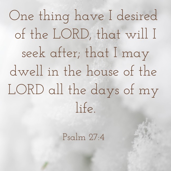  One thing have I desired of the LORD, that will I seek after; that I may dwell in the house of the LORD all the days of my life.   - Psalm 27:4 