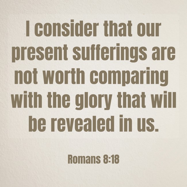 I consider that our present sufferings are not worth comparing with the glory that will be revealed in us. - Romans 8:18