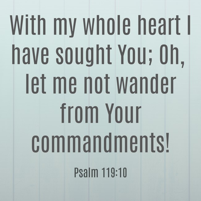  With my whole heart I have sought You; Oh, let me not wander from Your commandments!   - Psalm 119:10 