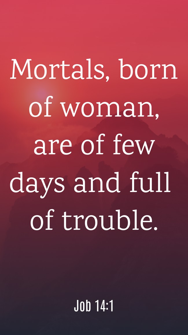 Mortals, born of woman, are of few days and full of trouble. - Job 14:1