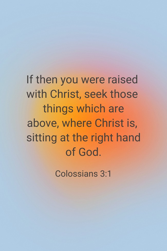  If then you were raised with Christ, seek those things which are above, where Christ is, sitting at the right hand of God.   - Colossians 3:1 