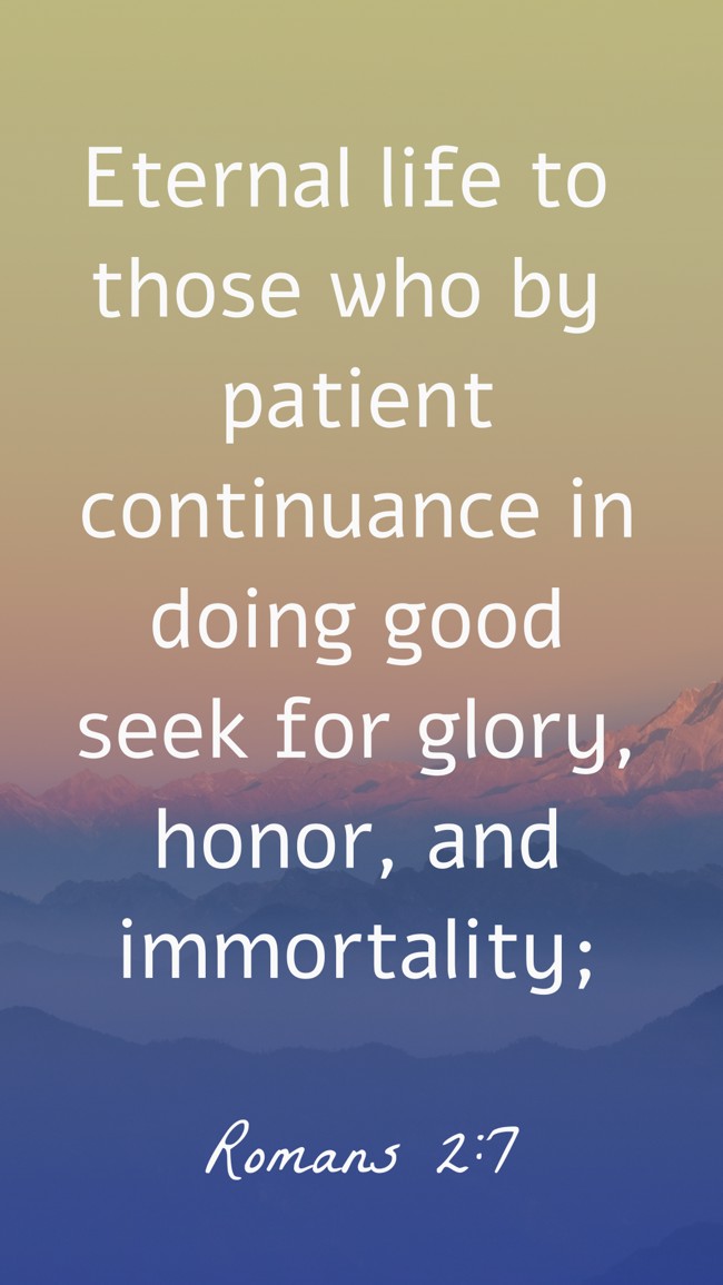  Eternal life to those who by patient continuance in doing good seek for glory, honor, and immortality;   - Romans 2:7 
