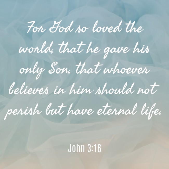  For God so loved the world, that he gave his only Son, that whoever believes in him should not perish but have eternal life.   - John 3:16 