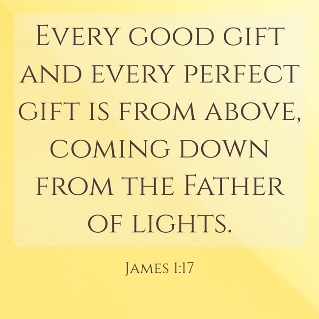  Every good gift and every perfect gift is from above, coming down from the Father of lights.   - James 1:17 
