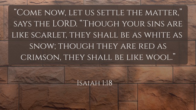 “Come now, let us settle the matter,” says the LORD. “Though your sins are like scarlet, they shall be as white as snow; though they are red as crimson, they shall be like wool.” - Isaiah 1:18