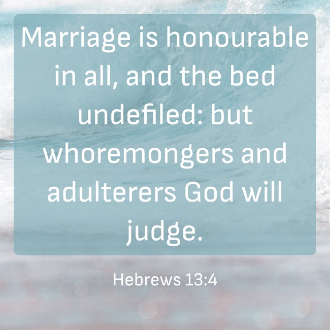  Marriage is honourable in all, and the bed undefiled: but whoremongers and adulterers God will judge.   - Hebrews 13:4 