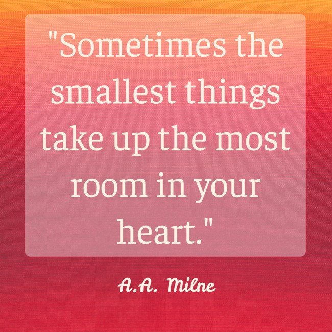 Sometimes the smallest things take up the most room in your heart. - A.A. Milne