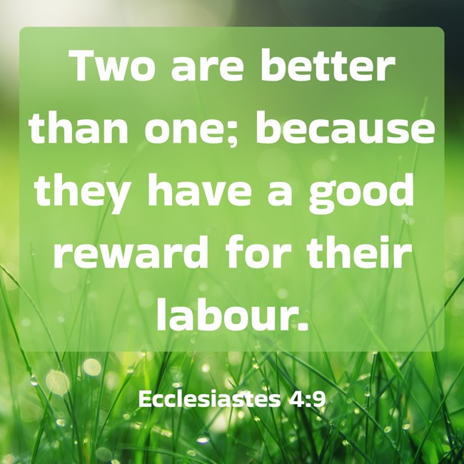 Two are better than one; because they have a good reward for their labour.   - Ecclesiastes 4:9 