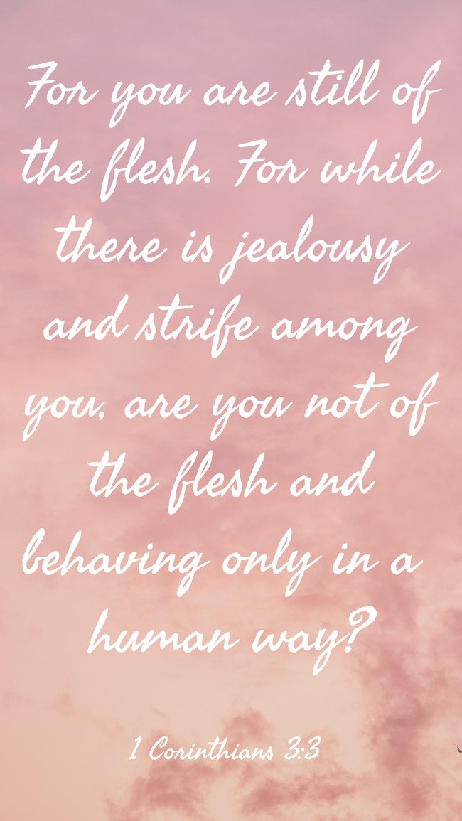 For you are still of the flesh. For while there is jealousy and strife among you, are you not of the flesh and behaving only in a human way? - 1 Corinthians 3:3