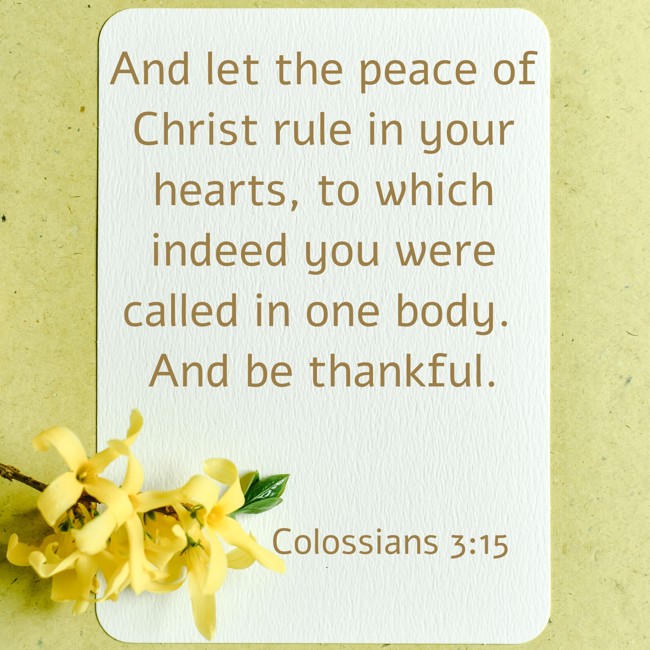 And let the peace of Christ rule in your hearts, to which indeed you were called in one body. And be thankful. - Colossians 3:15
