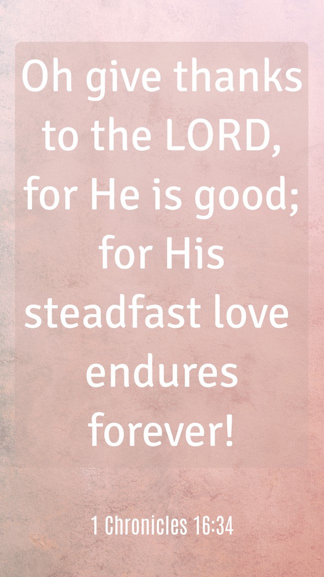 Oh give thanks to the LORD, for He is good; for His steadfast love endures forever! - 1 Chronicles 16:34