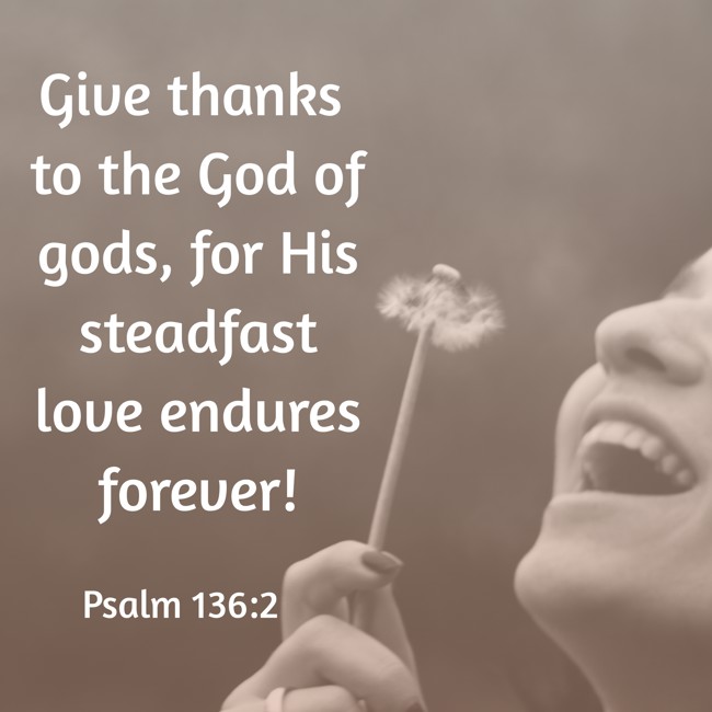 Give thanks to the God of gods, for His steadfast love endures forever! - Psalm 136:2