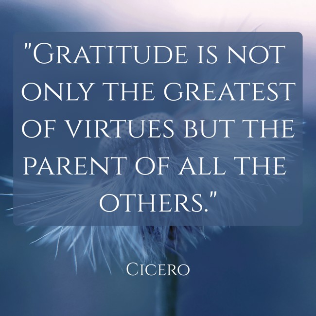 Gratitude is not only the greatest of virtues but the parent of all the others. - Cicero