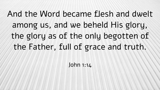 And the Word became flesh and dwelt among us, and we beheld His glory, the glory as of the only begotten of the Father, full of grace and truth. - John 1:14