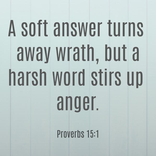 A soft answer turns away wrath, but a harsh word stirs up anger. - Proverbs 15:1