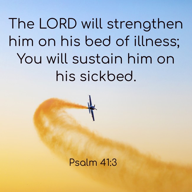 The LORD will strengthen him on his bed of illness; You will sustain him on his sickbed. - Psalm 41:3
