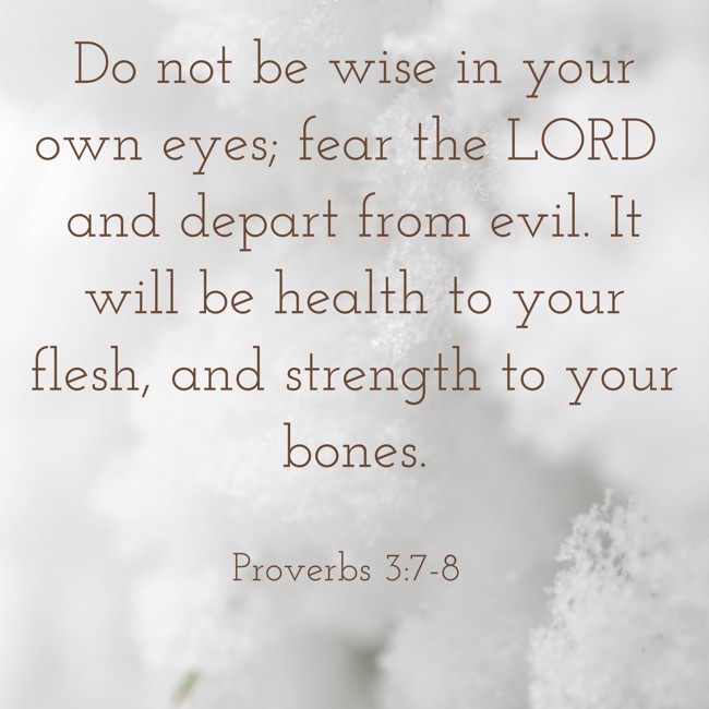 Do not be wise in your own eyes; fear the LORD and depart from evil. It will be health to your flesh, and strength to your bones. - Proverbs 3:7-8