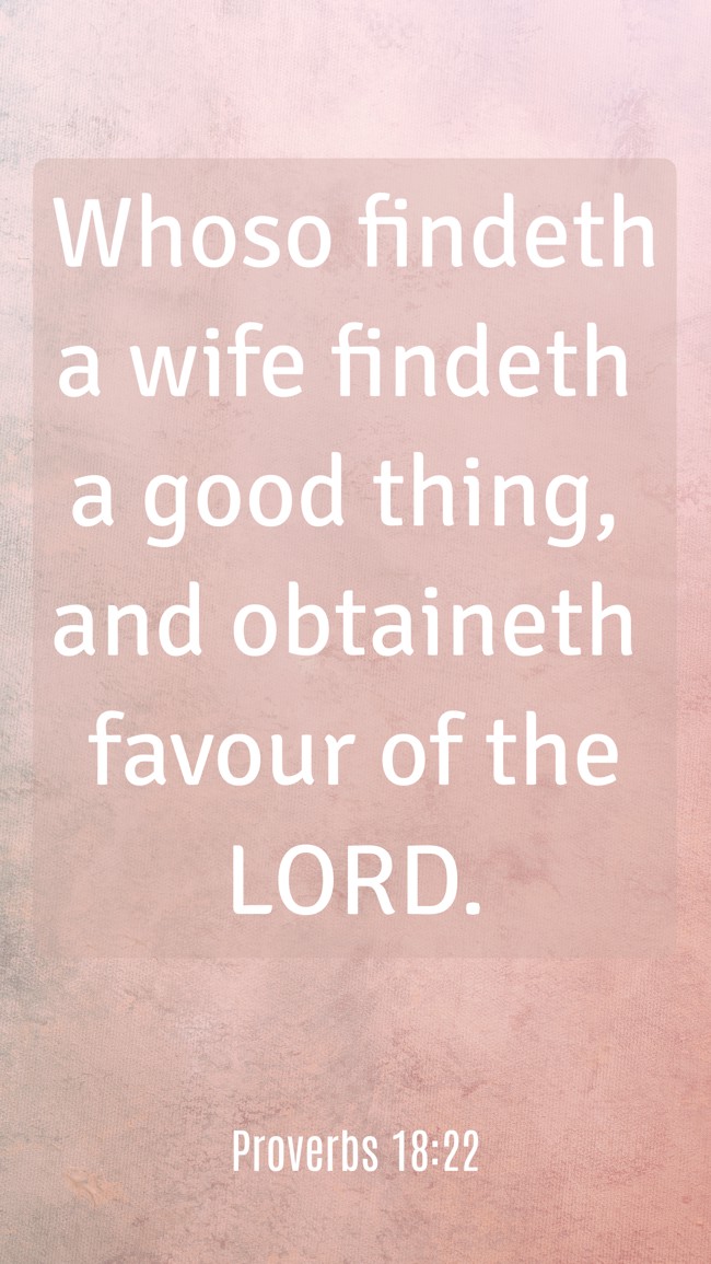  Whoso findeth a wife findeth a good thing, and obtaineth favour of the LORD.   - Proverbs 18:22 