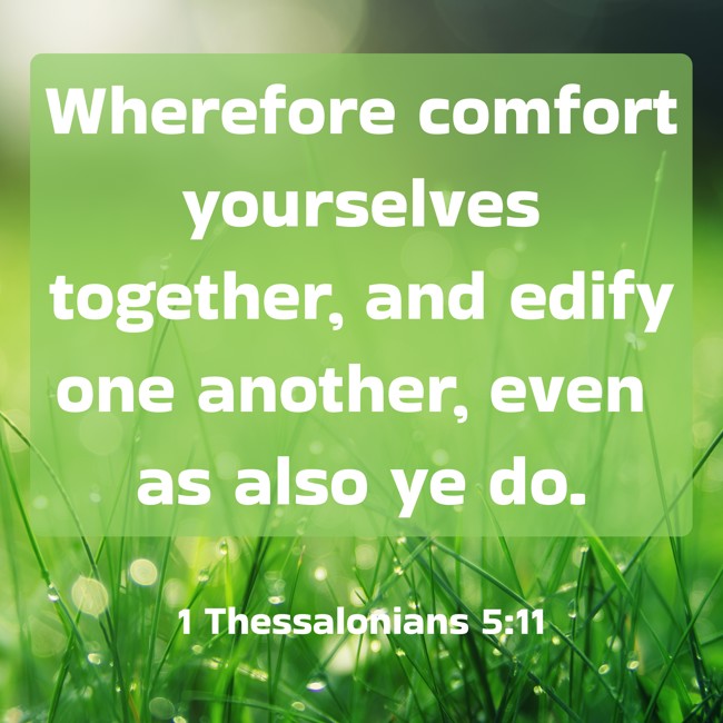  Wherefore comfort yourselves together, and edify one another, even as also ye do.   - 1 Thessalonians 5:11 