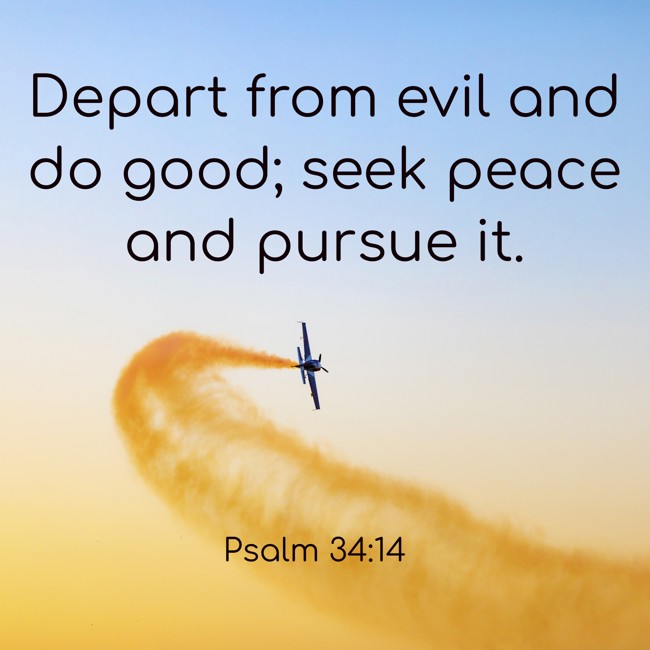 Depart from evil and do good; seek peace and pursue it. - Psalm 34:14