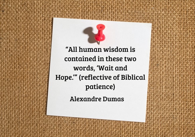 “All human wisdom is contained in these two words, ‘Wait and Hope.’” (reflective of Biblical patience) - Alexandre Dumas