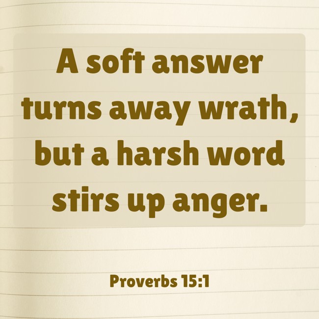 A soft answer turns away wrath, but a harsh word stirs up anger. - Proverbs 15:1