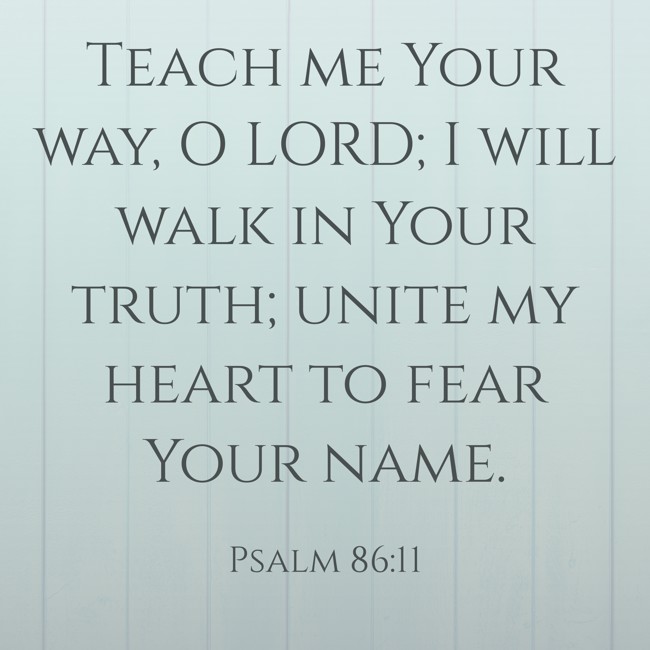 Teach me Your way, O LORD; I will walk in Your truth; unite my heart to fear Your name. - Psalm 86:11