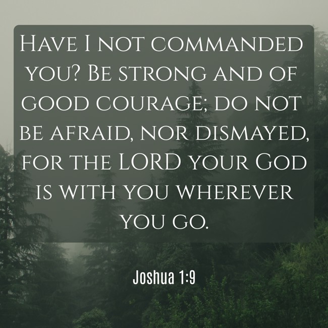 Have I not commanded you? Be strong and of good courage; do not be afraid, nor dismayed, for the LORD your God is with you wherever you go. - Joshua 1:9