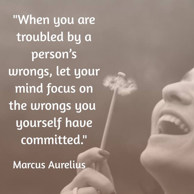 When you are troubled by a person’s wrongs, let your mind focus on the wrongs you yourself have committed. - Marcus Aurelius