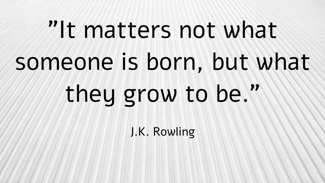 It matters not what someone is born, but what they grow to be. - J.K. Rowling