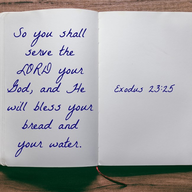 So you shall serve the LORD your God, and He will bless your bread and your water. - Exodus 23:25