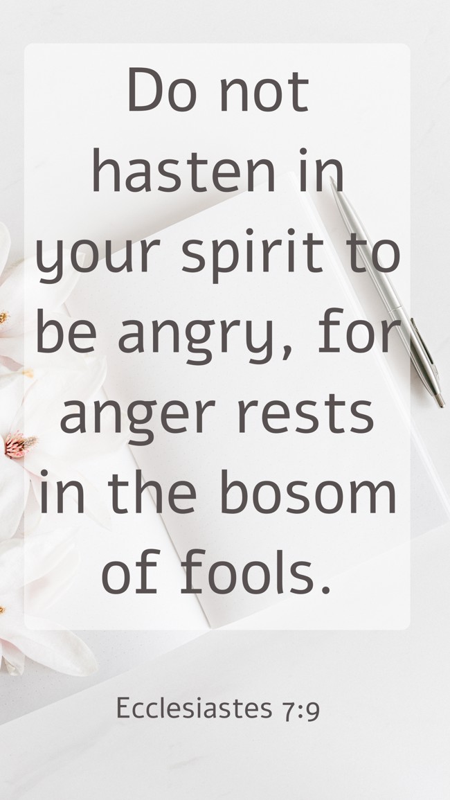 Do not hasten in your spirit to be angry, for anger rests in the bosom of fools. - Ecclesiastes 7:9