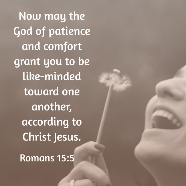 Now may the God of patience and comfort grant you to be like-minded toward one another, according to Christ Jesus. - Romans 15:5