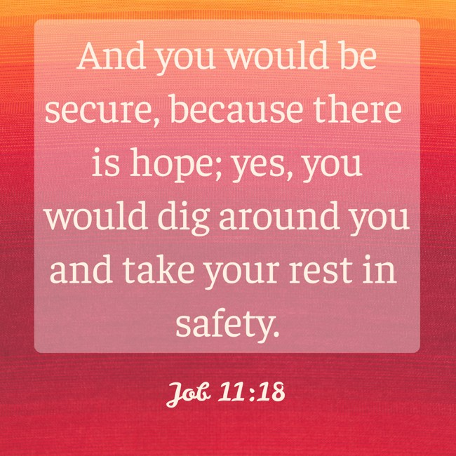 And you would be secure, because there is hope; yes, you would dig around you and take your rest in safety. - Job 11:18