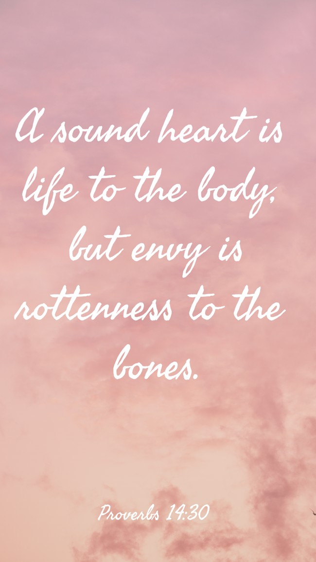 A sound heart is life to the body, but envy is rottenness to the bones. - Proverbs 14:30