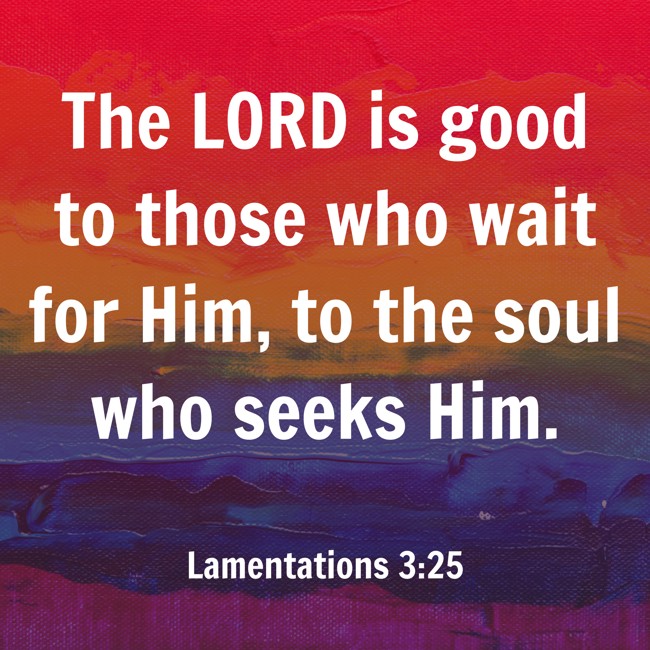 The LORD is good to those who wait for Him, to the soul who seeks Him. - Lamentations 3:25