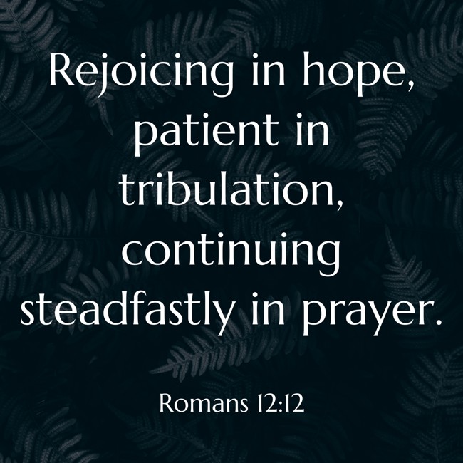 Rejoicing in hope, patient in tribulation, continuing steadfastly in prayer. - Romans 12:12
