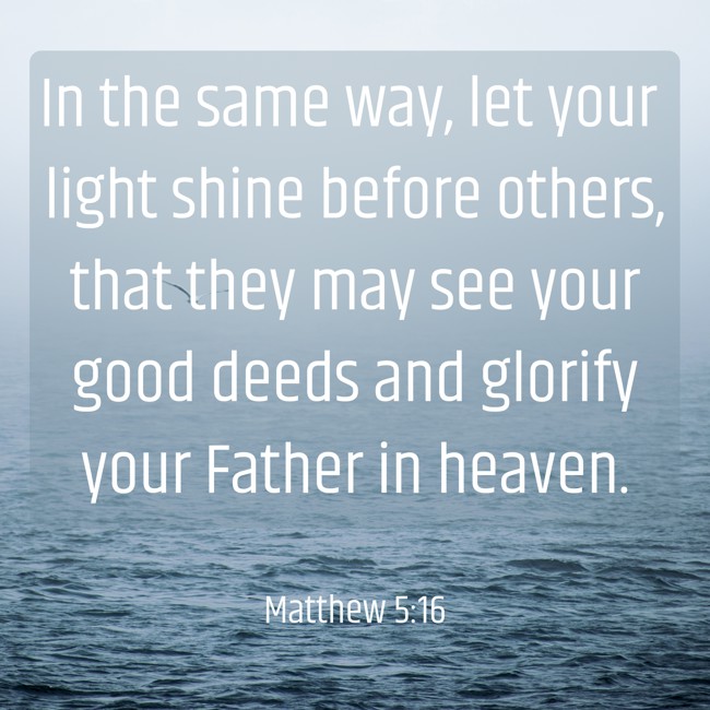 In the same way, let your light shine before others, that they may see your good deeds and glorify your Father in heaven. - Matthew 5:16