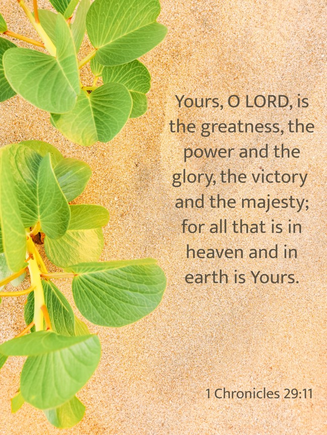  Yours, O LORD, is the greatness, the power and the glory, the victory and the majesty; for all that is in heaven and in earth is Yours.   - 1 Chronicles 29:11 