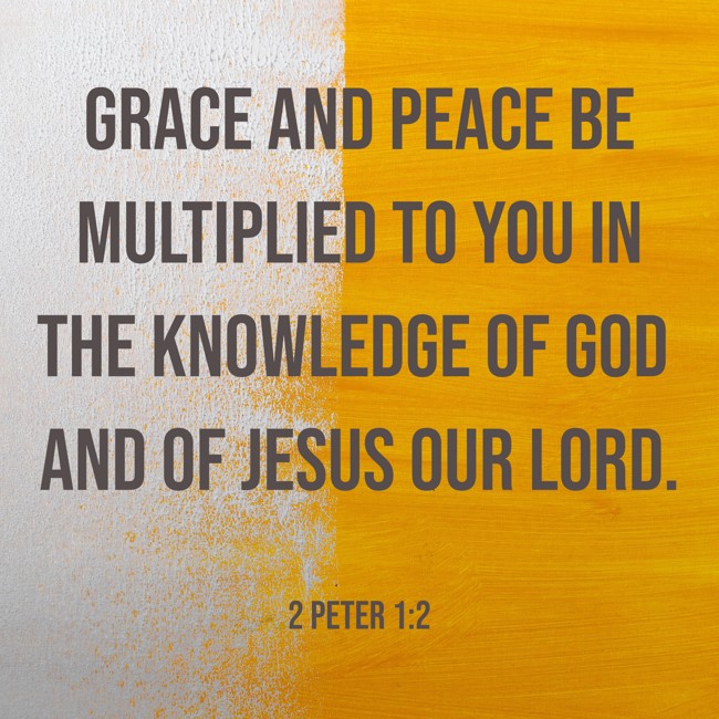  Grace and peace be multiplied to you in the knowledge of God and of Jesus our Lord.   - 2 Peter 1:2 