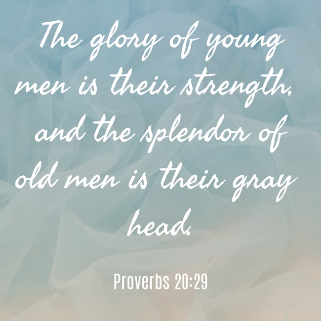 The glory of young men is their strength, and the splendor of old men is their gray head. - Proverbs 20:29