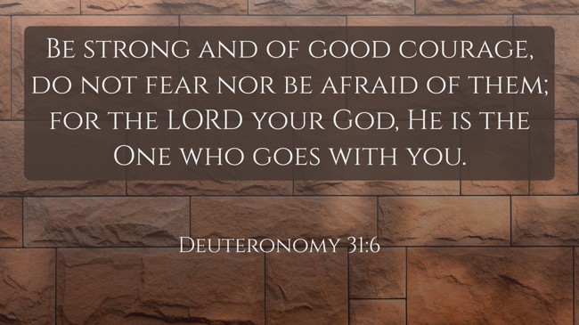 Be strong and of good courage, do not fear nor be afraid of them; for the LORD your God, He is the One who goes with you. - Deuteronomy 31:6