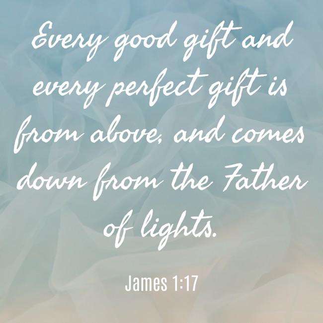 Every good gift and every perfect gift is from above, and comes down from the Father of lights. - James 1:17